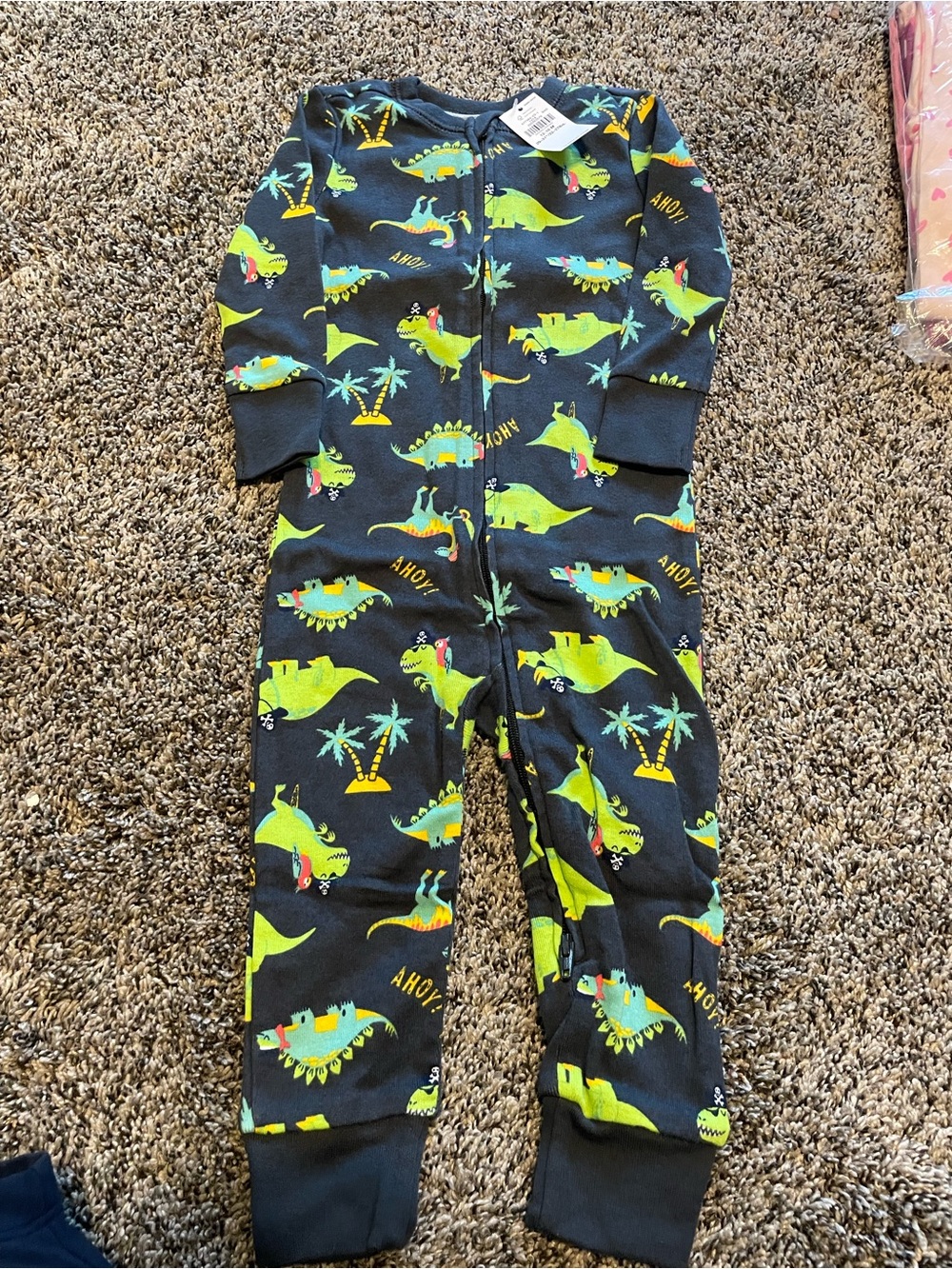 Old Navy Navy and Bright Green Dino Zip-Up Sleep One-Piece